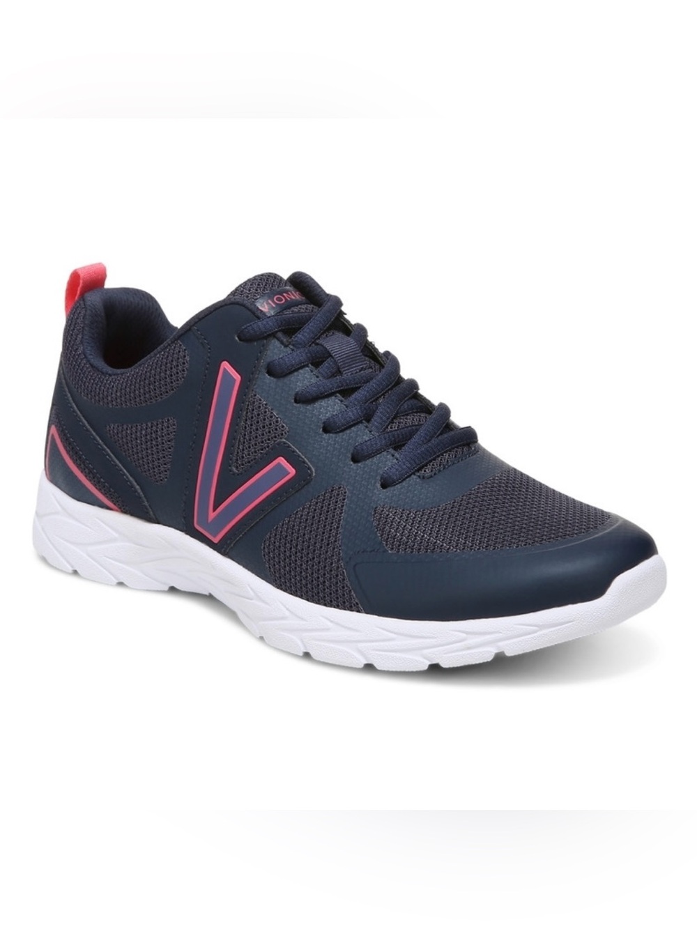 Vionic Miles II Navy Lace-Up Athletic Sneakers with Pink Trim